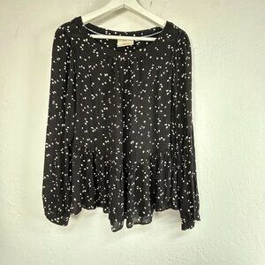 Maeve By Anthropologie Womens Black White Polka Dot Peplum Blouse Top Small